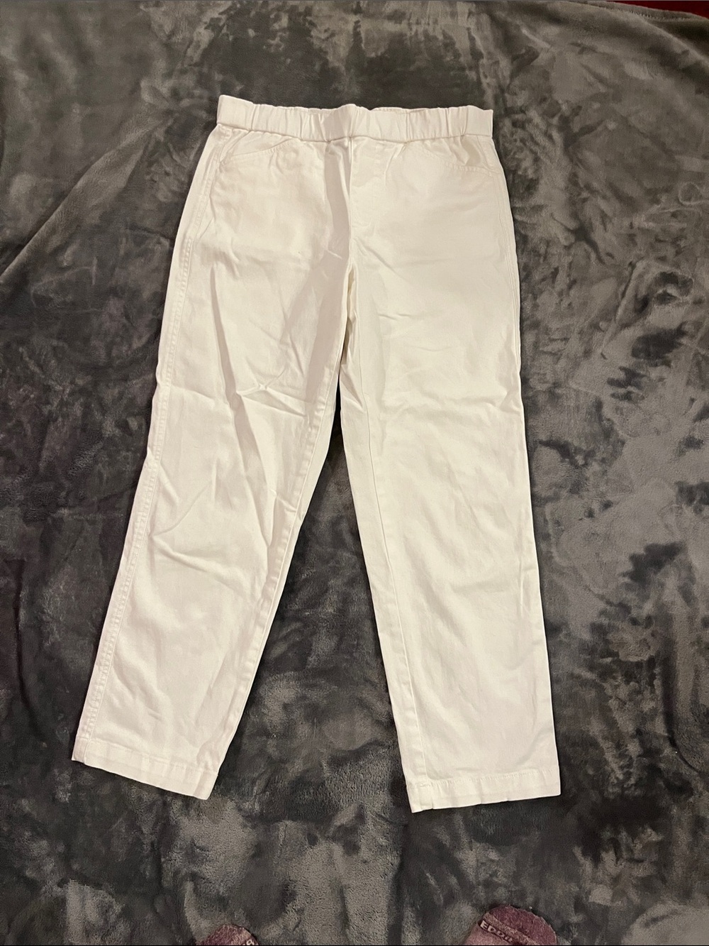 Lands' End White Elastic-Waist Cotton Pants